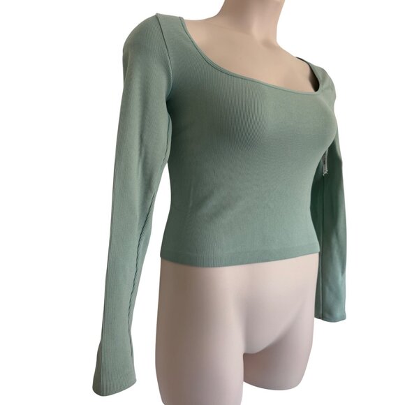 Elodie Ribbed Stretched Square Neck Size L/XL Mint Green Crop Top NWT - Picture 4 of 5
